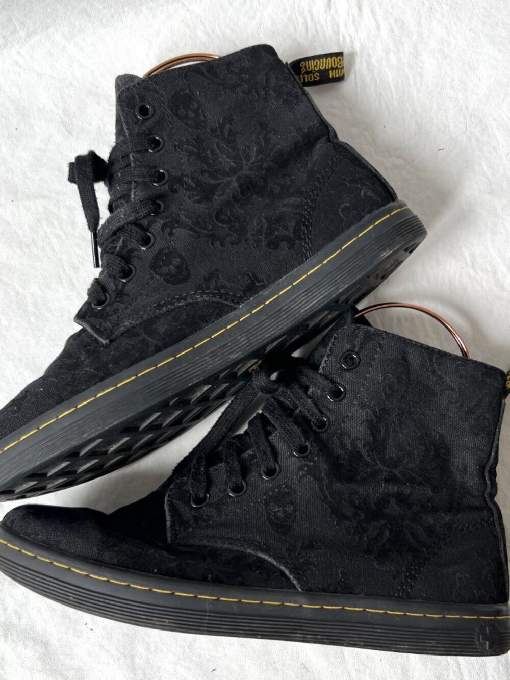 Dr Martens shoes sneaker boots black fabric skulls Hackney lace up high top docs - Picture 6 of 11